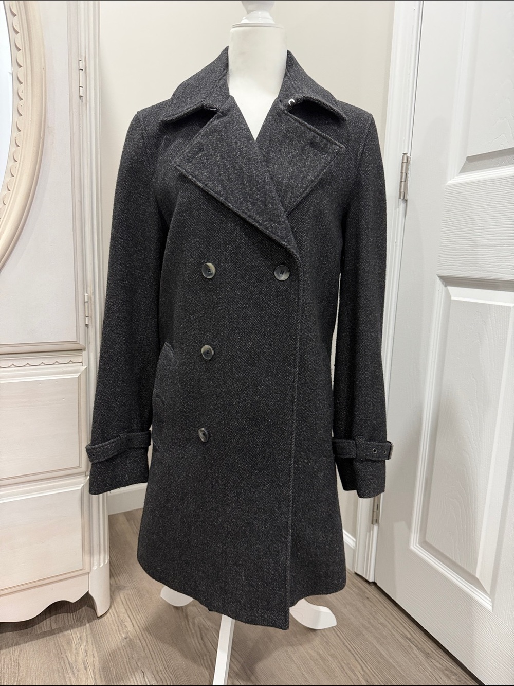 INC International Concepts Charcoal Gray Double-Breasted Peacoat